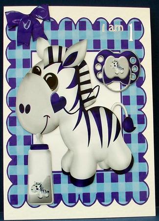 Little Zebra in Purple with Babies Bottle by Cheryl French