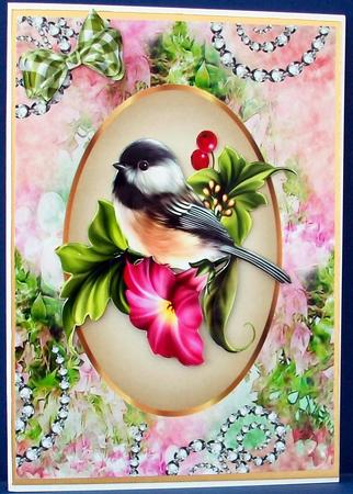 Little Bird on a Branch with Flowers by Cheryl French