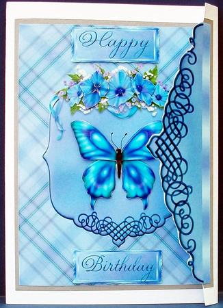 8in Card Topper in Blue with Butterfly by Cheryl French