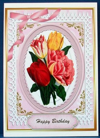 Lovely Tulips in a Oval Frame . by Cheryl French