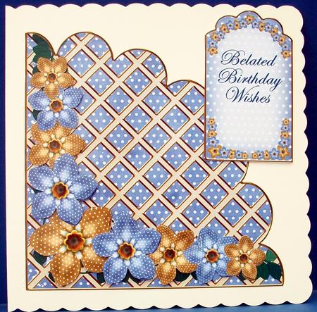 Gold Blue Fmk Belated 7in Scallop Corner Decoupage Topper by Cheryl French