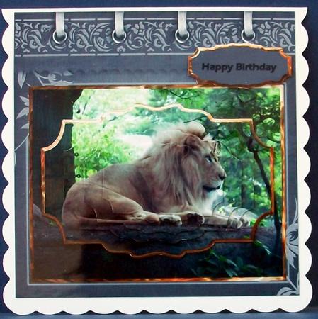 Lion Card with Shaped Layers and Sentiment Tags by Cheryl French