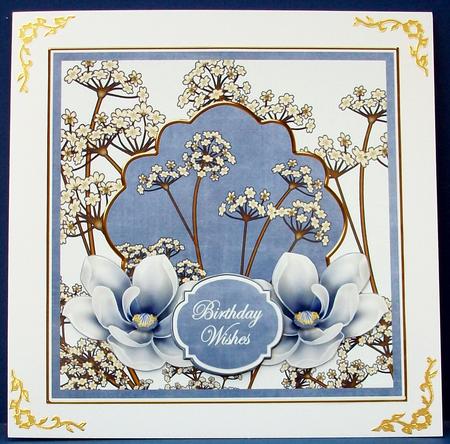 Blue Magnolia Birthday Wishes 7in Time Flower Deco Topper by Cheryl French