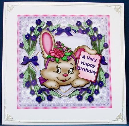 Cute Bunny with Flower Fame Card Front by Cheryl French