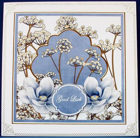 Blue Magnolia Good Luck 7in Time Flower Deco Topper by Cheryl French
