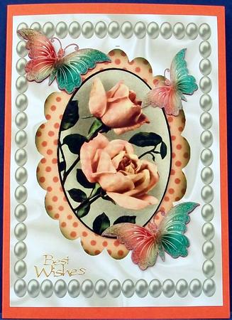 Peach Roses with Butterflies & Pearls by Cheryl French