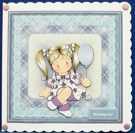 Chloe with a Balloon 7x7 Card and Decoupage by Cheryl French