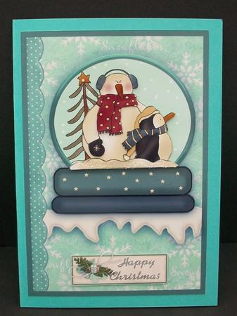 Snowman Snow Globe Decoupage or Aperture Card by Cheryl French
