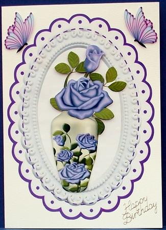 Pretty Purple Roses in a Vase with Butterflies by Cheryl French