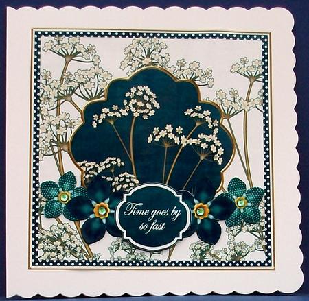 Peacock Dotty Fmk Time Goes 7in Time Flower Decoupage Topper by Cheryl French