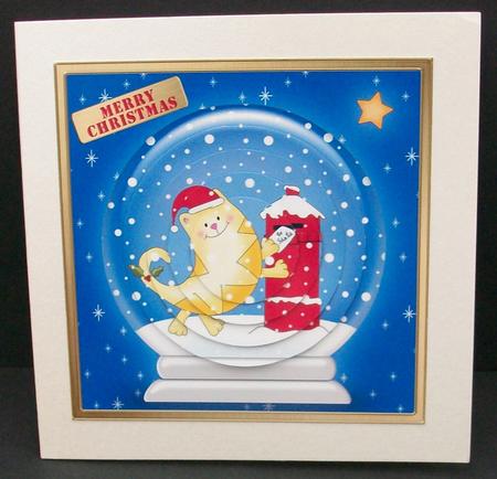 Cute Xmas Cat Snowglobe Circle Pyramage Topper by Cheryl French
