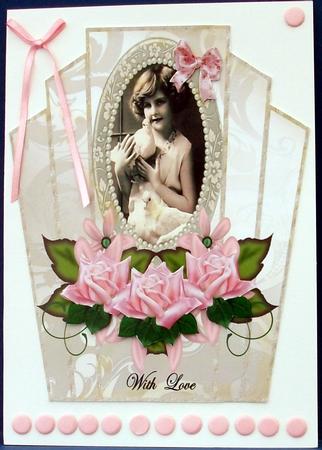 Art Deco Frame Vintage Girl & Roses by Cheryl French
