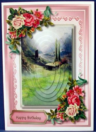 Lovely Vintage Scene and Flowers , Pyramid by Cheryl French