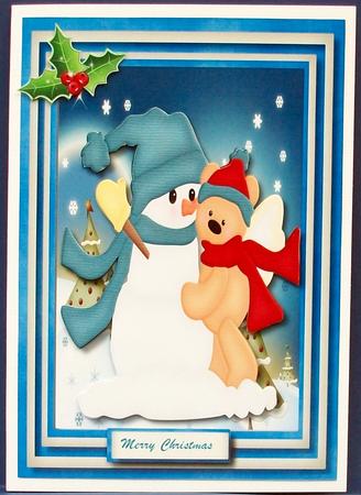 Ted Cuddling the Snowman  by Cheryl French