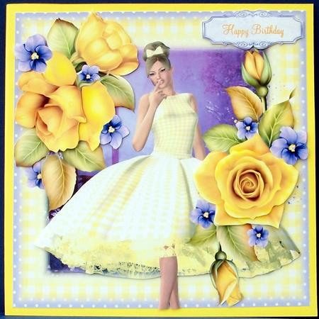 Lemon Gingham Dress and Roses Card Front Kit by Cheryl French