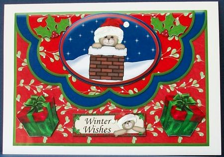 Bear Santa in Chimney Mock Envelope Card Front by Cheryl French