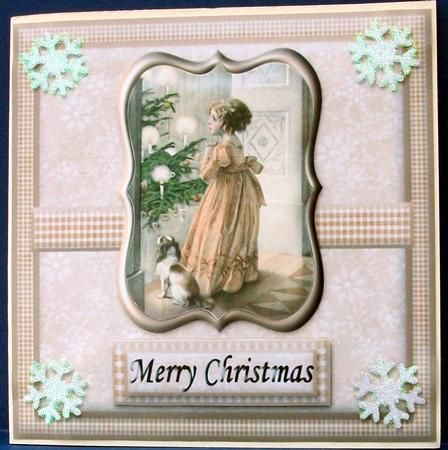 Vintage Girl & Dog by the Christmas Tree Lights by Cheryl French