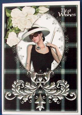 Film Noir Card Front with White Roses by Cheryl French