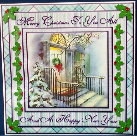 Vintage Christmas Doorstep 8"x8" Quick Card Front by Cheryl French