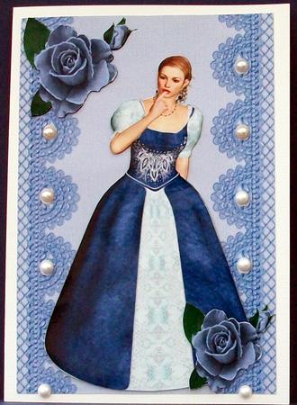 Pretty Girl in Vintage Dress with Blue Roses by Cheryl French