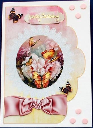 Pink Roses and Butterflies Oval Pyramid & Card by Cheryl French