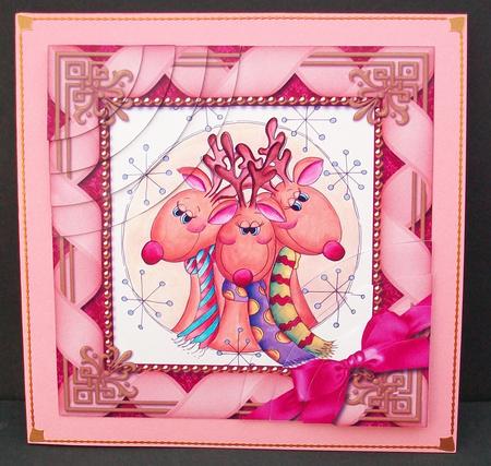 Cute Reindeer Ribbon 6 Inch Duo Corner Stack Card Front by Cheryl French
