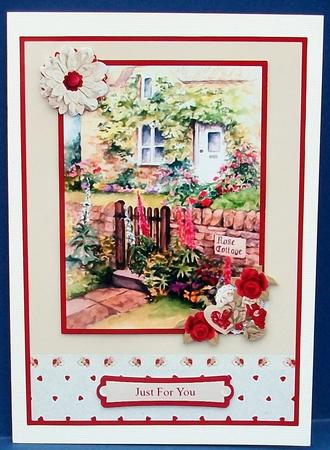 Rose Cottage Card Front & Floral Decoupage by Cheryl French