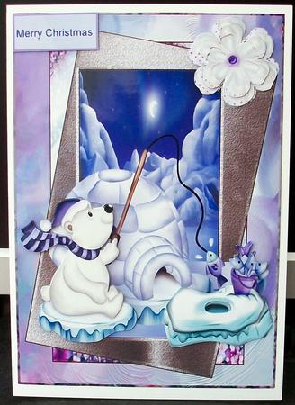 Polar Bear Fishing Card with Decoupage by Cheryl French