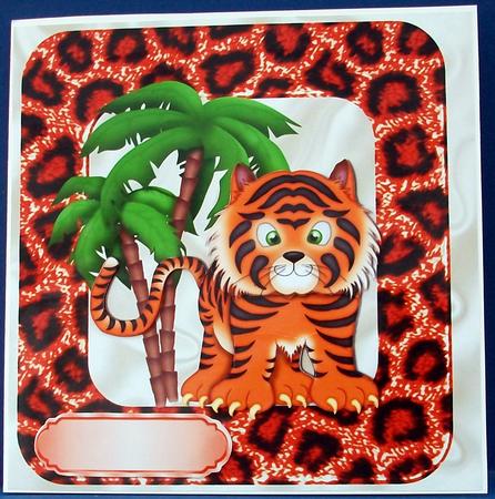 Tiger in Frame with Palm Trees 8x8 by Cheryl French