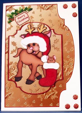 Christmas Reindeer and Little Mouse Topper & Crd by Cheryl French