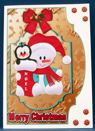 Cute Snowman & Penguin in Stocking Topper by Cheryl French
