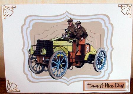 Old Vintage Car with Men in Caps Bracket Pyramids by Cheryl French