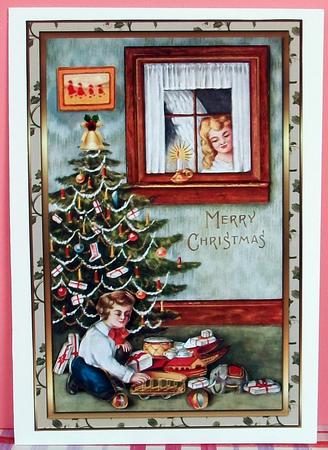 Christmas Presents Decoupage Card Front by Cheryl French