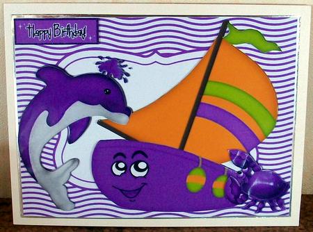 Dolphin with Toony Purple Boat & Crab by Cheryl French
