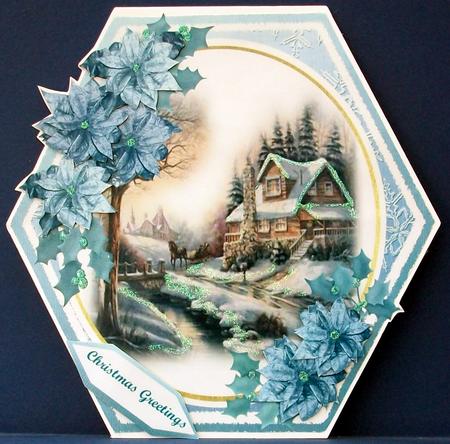 Lovely Octagonal Christmas Scene with Poinsettia's by Cheryl French