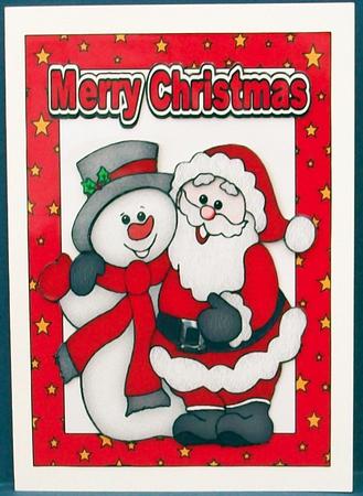Happy Santa with Snowman in Star Frame by Cheryl French