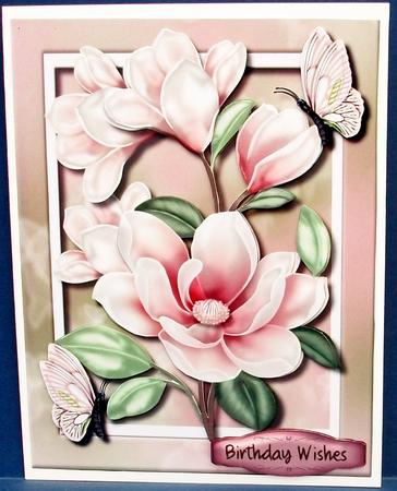 A5 Lovely Pink Magnolias and Butterflys  by Cheryl French