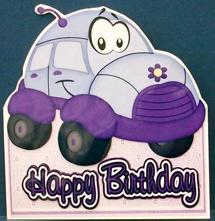 Cute Toony Purple Car, Over the Edge Card by Cheryl French