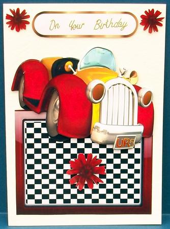 Red and Yellow Toon Car Over the Edge Card by Cheryl French