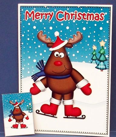 Christmas Skating Rudolph 5x7 3D Decoupage by Cheryl French