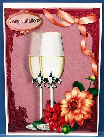 Beautiful Gold & Red Flowers with Champagne Glass's by Cheryl French