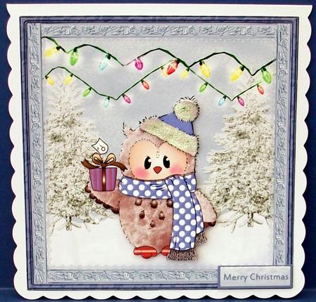 Ozzy the Christmas Owl Card with Decoupage by Cheryl French