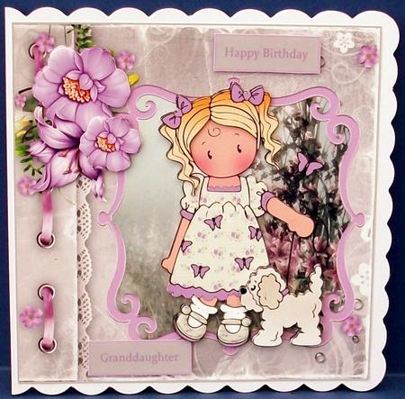 Chloe Walking Her Dog Card with Decoupage by Cheryl French