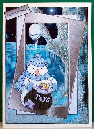 Snowman and His Toy Sack Card with Decoupage by Cheryl French
