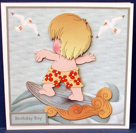 Summer Fun, Boy Surfer Card with Decoupage by Cheryl French