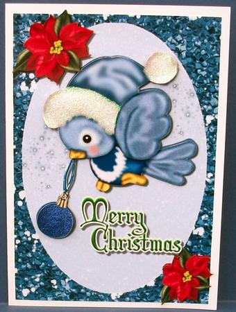 Cute Bird with Blue Santa Hat by Cheryl French