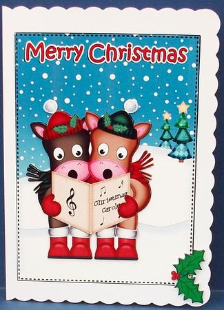 Christmas Carol Singing Horses 5x7 3D Decoupage by Cheryl French