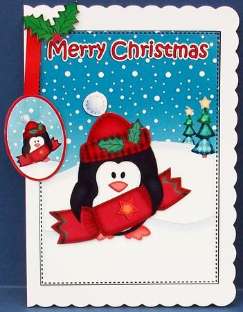 Christmas Little Penguin 5x7 3D Decoupage by Cheryl French