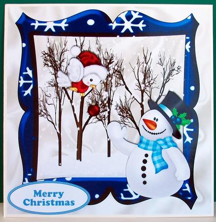 Lovely Snowman and Robin in the Snow 8x8 by Cheryl French