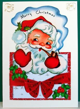 Santa with Holly and Bow Over the Edge Card by Cheryl French